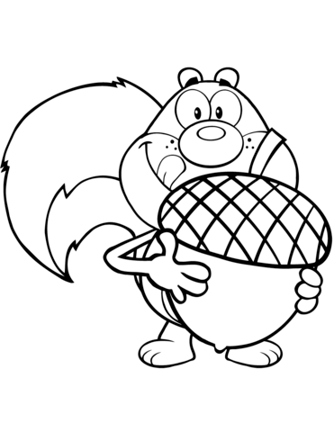 Cartoon Squirrel Holding A Big Acorn Coloring Page